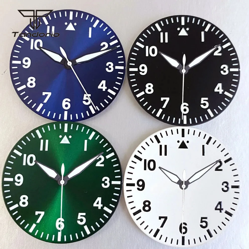 Tandorio Pilot Watch Dial+Hands Black/White/Blue/Green Color Luminous Fit NH35 NH36 NH38 ETA2824 PT5000 ST2130 Miyota82 Movt 12000053188508676 33.5 mm kol saati