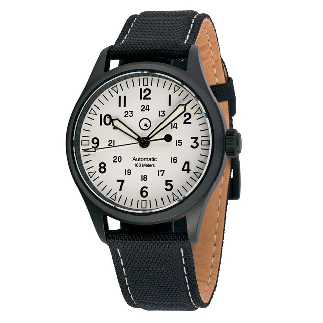 Islander Mitchel Automatic Field Watch with DLC Case and White Dial #ISL-189 kol saati
