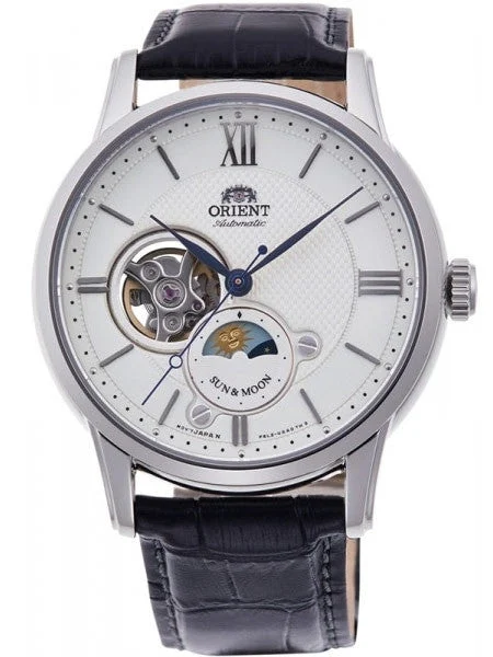 Orient Open-Heart Sun and Moon Automatic Watch with Hand Winding #RA-AS0005S10A kol saati
