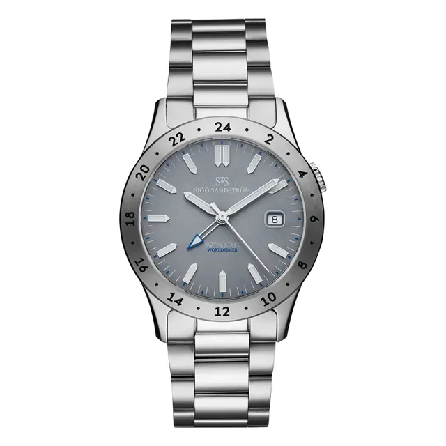 Sjöö Sandström Royal Steel Worldtimer SS-1836-WT-Grey-Steel kol saati