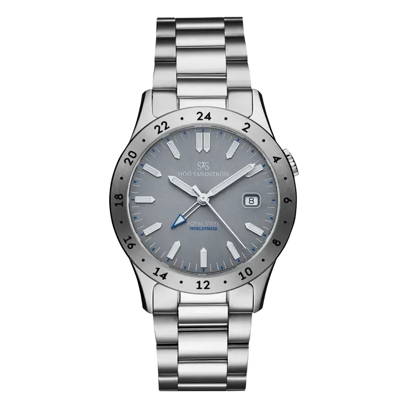 Sjöö Sandström Royal Steel Worldtimer SS-1836-WT-Grey-Steel 36 mm kol saati