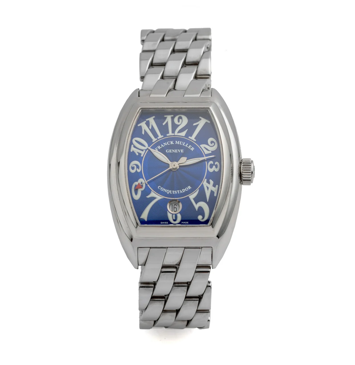 Franck Muller Ref. 8005-H-SC, self-winding, centre-seconds, date, blue enamel dial; “Conquistador”; stainless steel kol saati