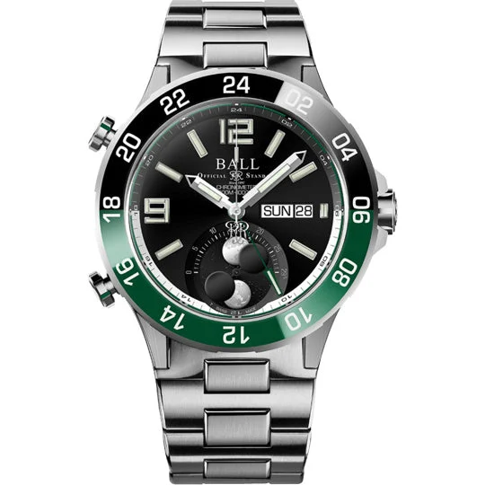 Ball Roadmaster Marine GMT Moon Phase Black Dial on Bracelet DG3220A-S2C-BK kol saati