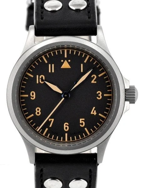 Dievas German Made Black Vintage Flieger Watch with Sapphire Crystal and Steel Case Fliege