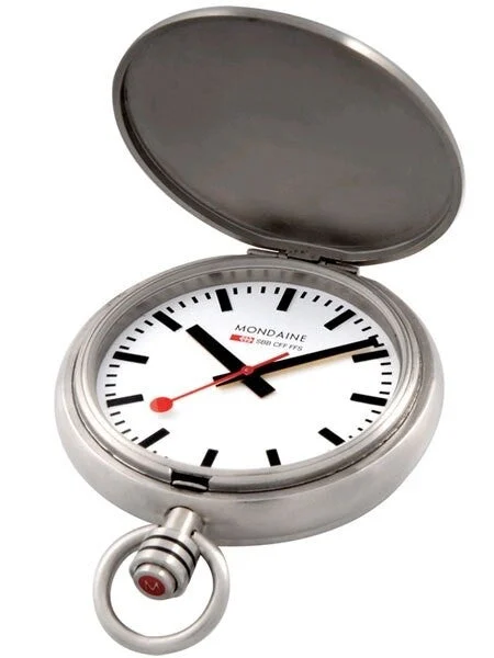 Mondaine Savonnette II Quartz Pocket Watch with Stainless Steel Chain #A660-30349-16SBB 51 mm kol saati