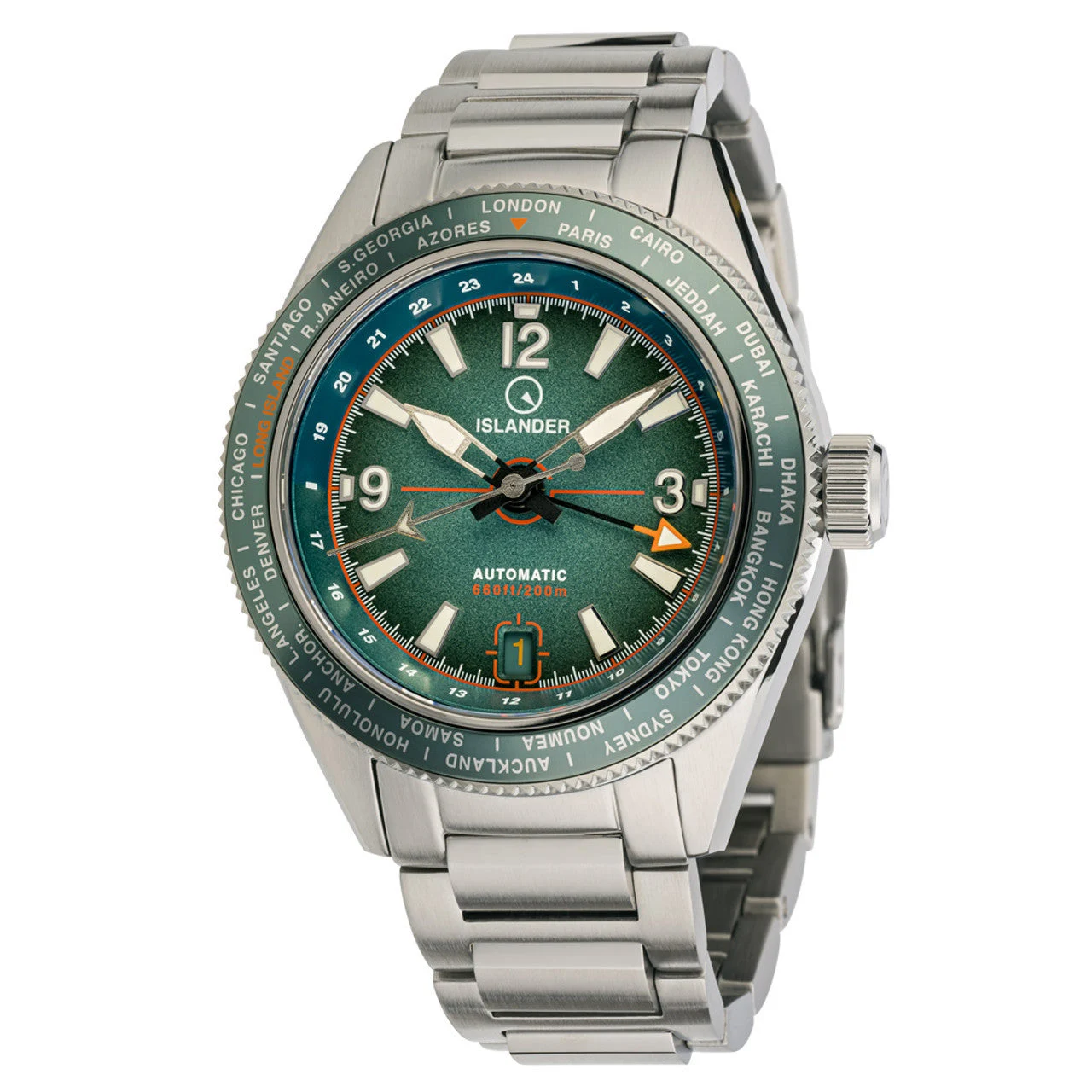 Islander Calabro GMT World Time Automatic Watch with Green Dial #ISL-193 40 mm kol saati