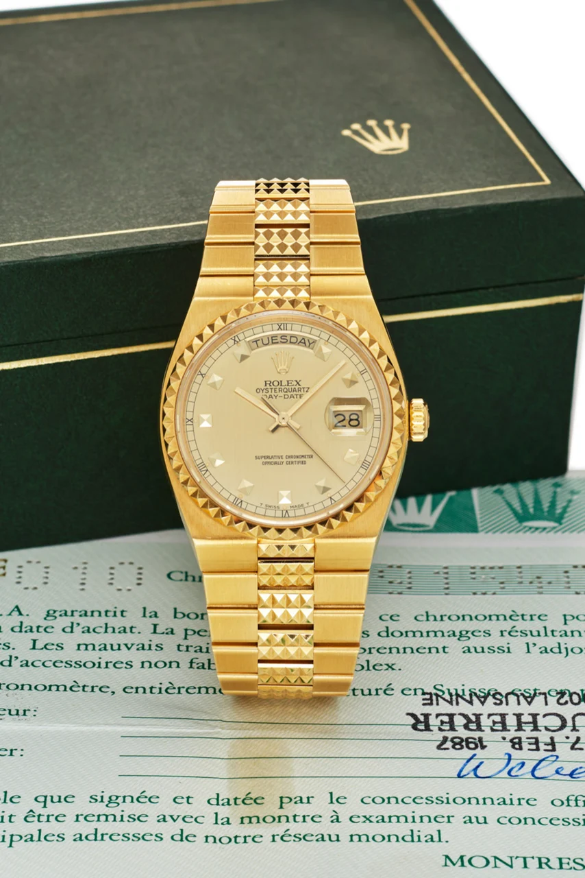 Rolex ROLEX REF. 19028; “OYSTERQUARTZ DAY-DATE”; 18K YELLOW GOLD kol saati