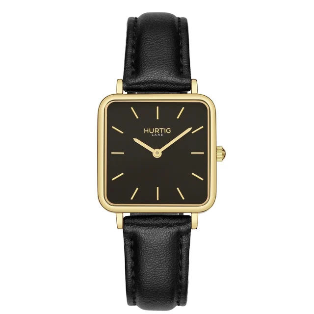 Hurtig Lane Vegan Watches Neliö Square CACTUS Leather Watch Gold, Black & Black kol saati