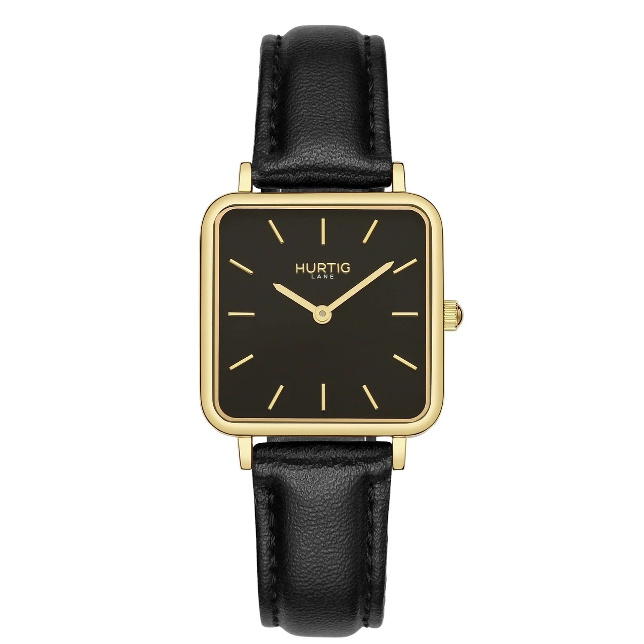 Hurtig Lane Vegan Watches Neliö Square CACTUS Leather Watch Gold, Black & Black 29 mm kol saati