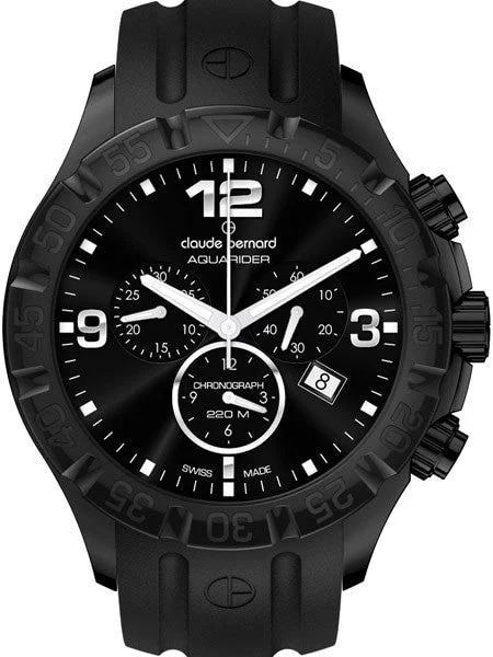 Claude Bernard Aquarider Black PVD Case Chronograph Dive Watch #10201-37N-NIN 43 mm kol saati