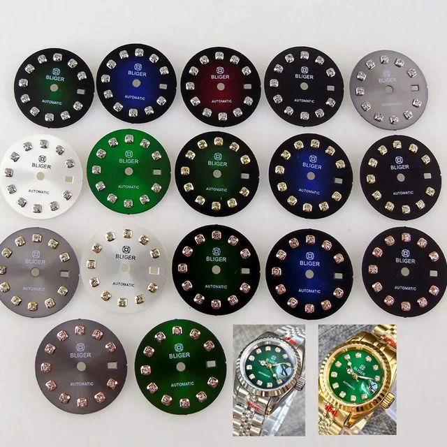 Tandorio Dial Face fit NH05 NH06 NH07 Watch Movt 20.5mm Sunburst Watch Dial with Rhineston