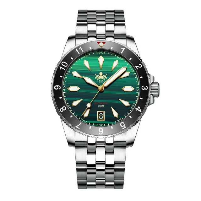 Phoibos Voyager Automatic Dive Watch with Malachite Green Dial #PY035A kol saati