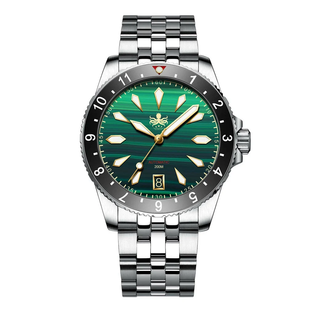 Phoibos Voyager Automatic Dive Watch with Malachite Green Dial #PY035A 45 mm kol saati