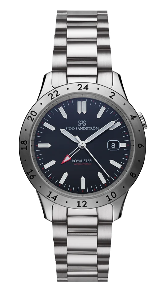 Sjöö Sandström Royal Steel Worldtimer 019979 41 mm kol saati