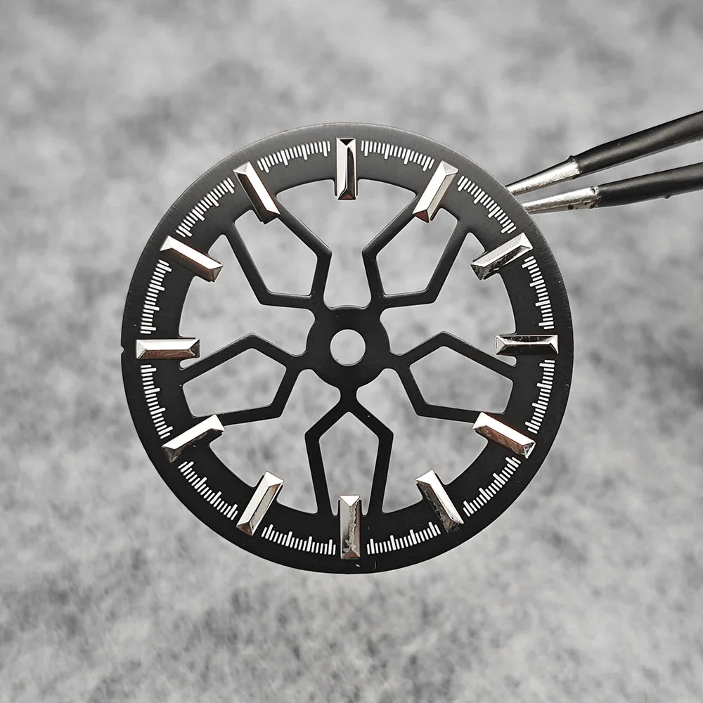 Tandorio Watches Skeleton Hollowed Watch Dial Modified Watch Accessories Without Luminous Gold Silver Nails Watch Faces for NH70 Movement 14:201447303#Gold 28.5 mm kol saati