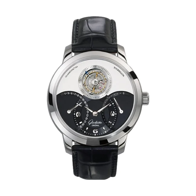 Glashutte Original PanoTourbillon XL 42mm - Silver and Black on Leather Strap 1-41-03-04-04-04 42 mm kol saati