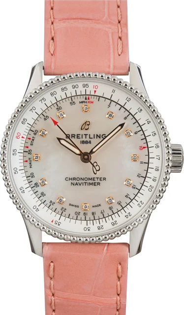 Breitling Navitimer Automatic 35 Pink Leather Strap A17395211A1P3 kol saati