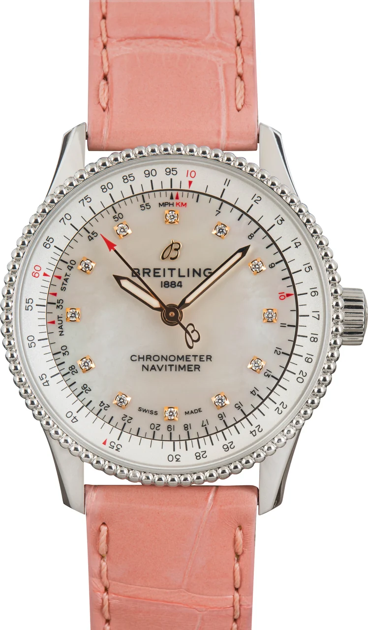 Breitling Navitimer Automatic 35 Pink Leather Strap A17395211A1P3 35 mm kol saati