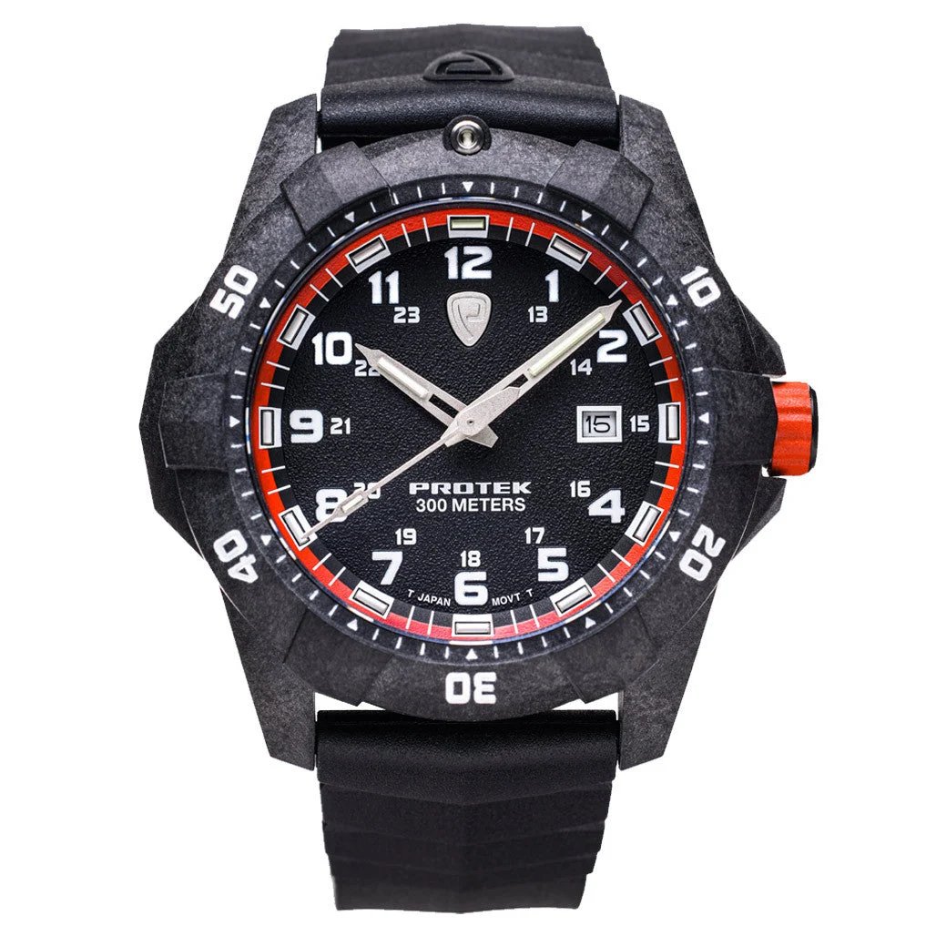 Protek Carbon Composite Tritium Dive Watch 1000 Series with Orange Accents #PT1004 kol saati