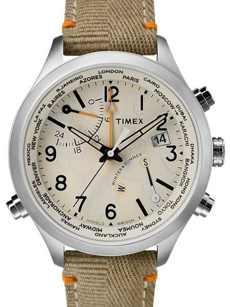 Timex Waterbury Quartz World Time Watch with INDIGLO Night-Light #TW2R43300VQ kol saati