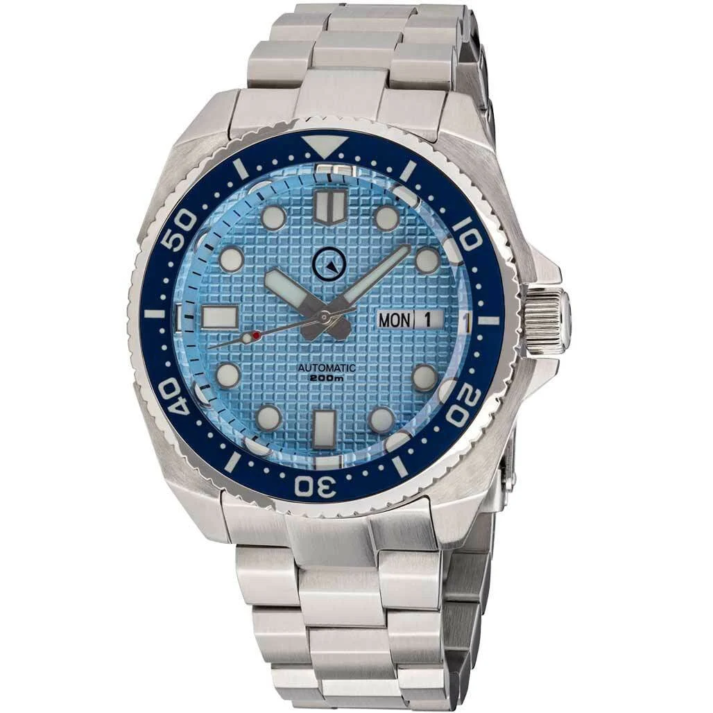 Islander Ice Blue Waffle Dial Automatic Dive Watch with AR DD Sapphire Crystal, and Luminous Ceramic Bezel Insert #ISL-67 48 mm kol saati