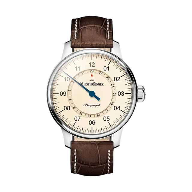 Meistersinger Perigraph 43mm - Ivory on Leather Strap AM1003 kol saati