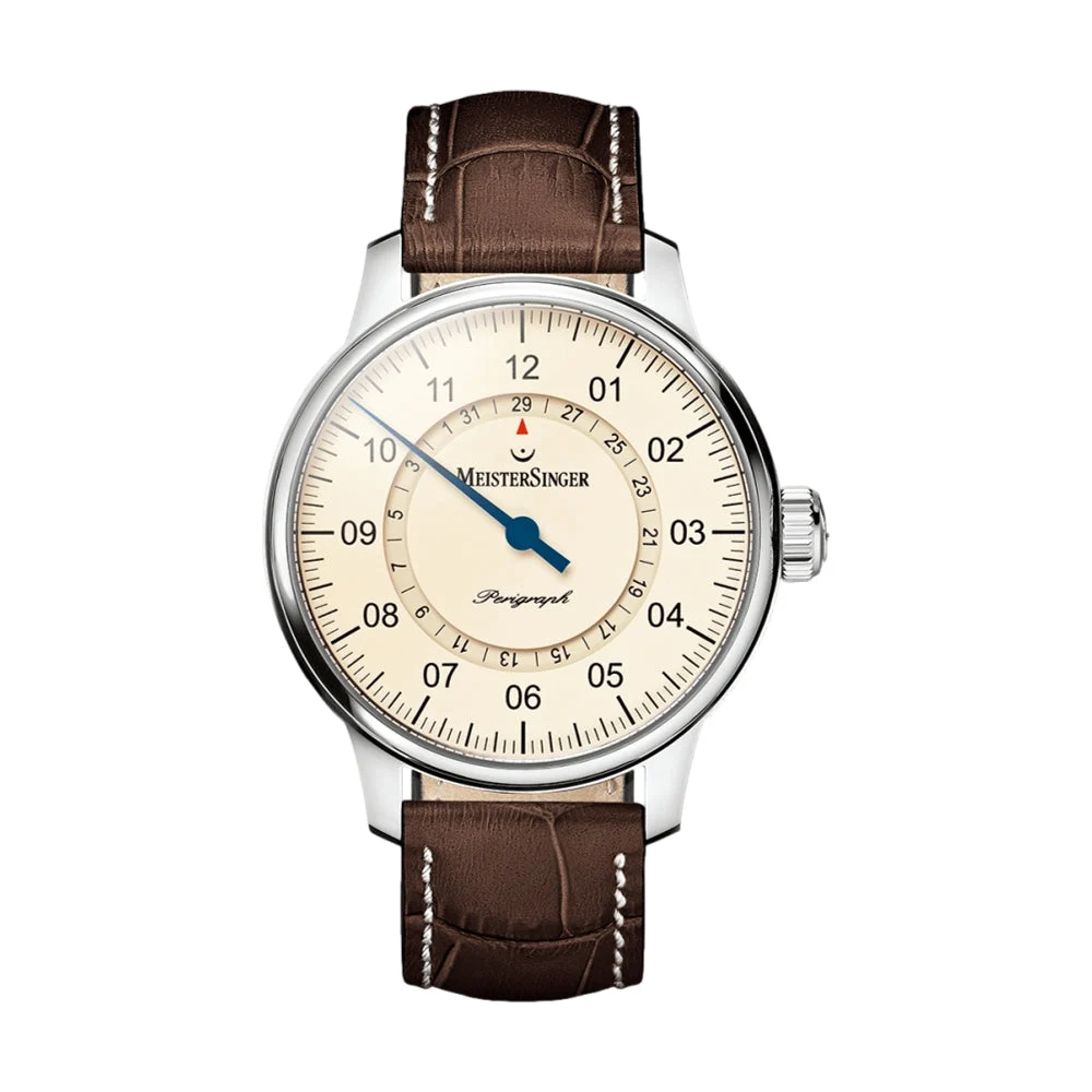 Meistersinger Perigraph 43mm - Ivory on Leather Strap AM1003 43 mm kol saati