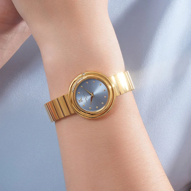 Passy Météore ’ Watch - Gold Case with Clear Sky Dial, Crystal Bezel, and Metal Link Strap