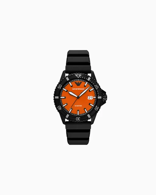 Emporio Armani World Explorer Three-Hand Date Black Silicone Watch AR11684 kol saati