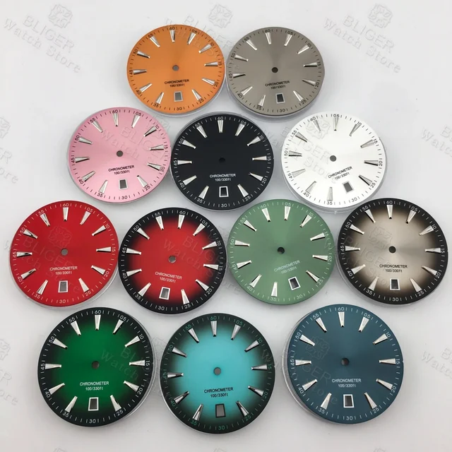 Tandorio Style Watch Dial Parts Sunburst Gradient Black Ocean Blue Red Dial Luminous Fits