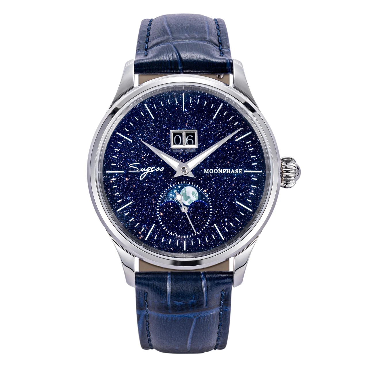 Sugess MoonPhase Master S401C Automatic Blue Gold Stone Star Dust Dial moonphase-master-s401c-automatic 41 mm kol saati