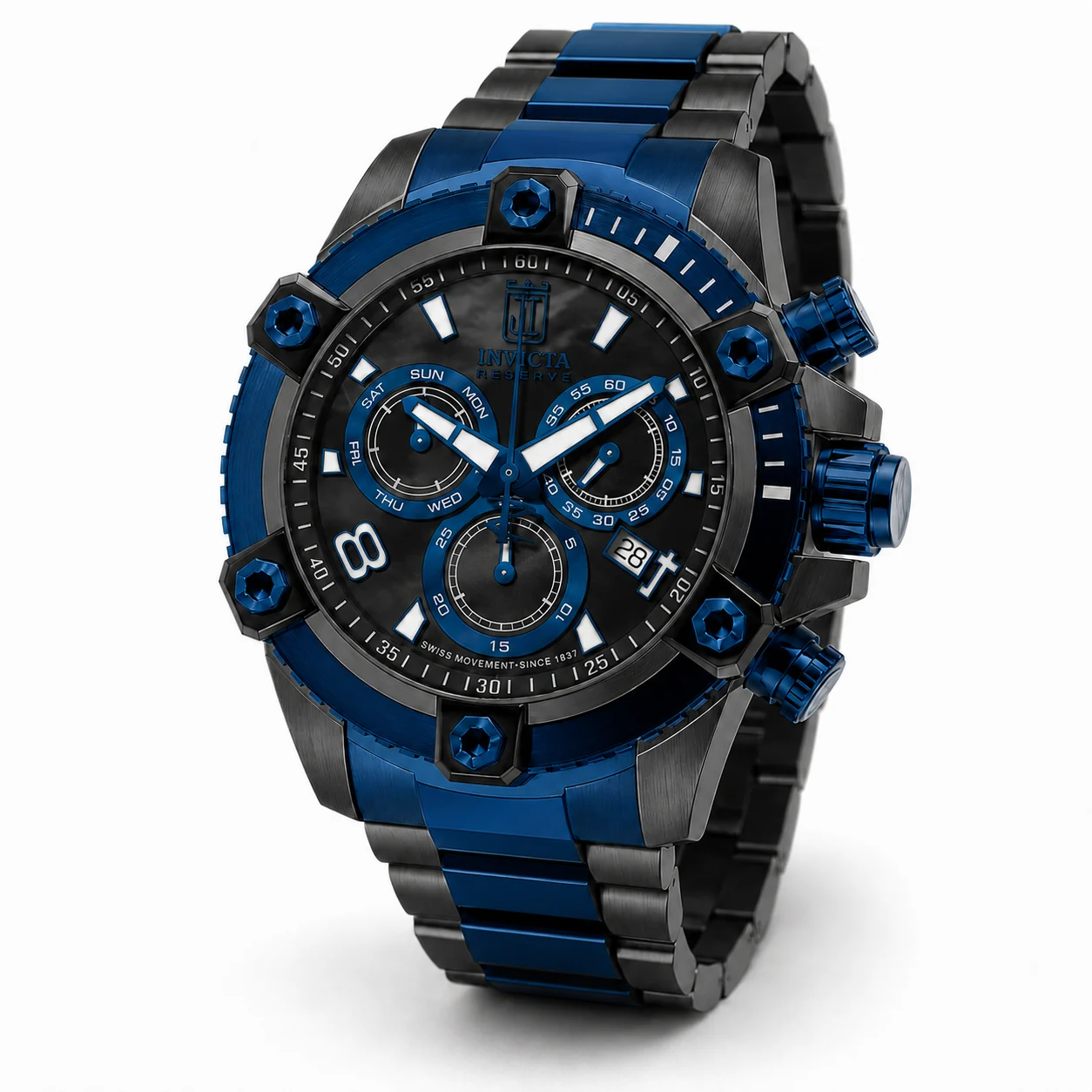 Invicta Imperix Swiss Ronda Z60 Caliber Watch w/ Mother of Pearl Dial - 50mm, Blue, Gunmetal (51286) 50 mm kol saati