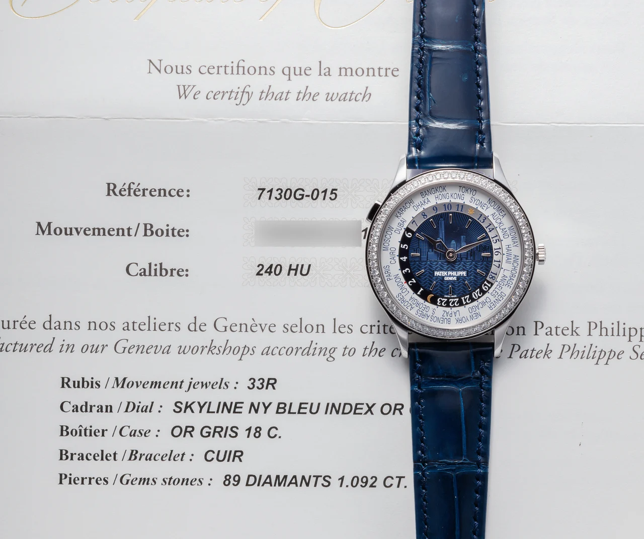 Patek Philippe PATEK PHILIPPE REF 7130G WORLD TIME NEW YORK 2017 WHITE GOLD LIMITED EDITION (75 PIECES) kol saati