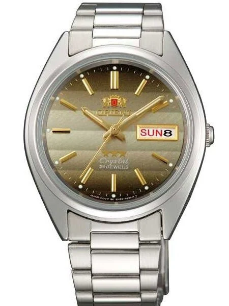 Orient Automatic Watch with Louver-like Brown Dial, Day-Date and SS Bracelet #AB00007U kol