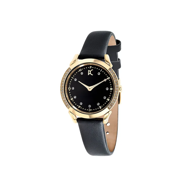 PIGALLE WOMENS Pigalle Gold Watch with Crystals and Black Leather Strap CPI.2573 kol saati