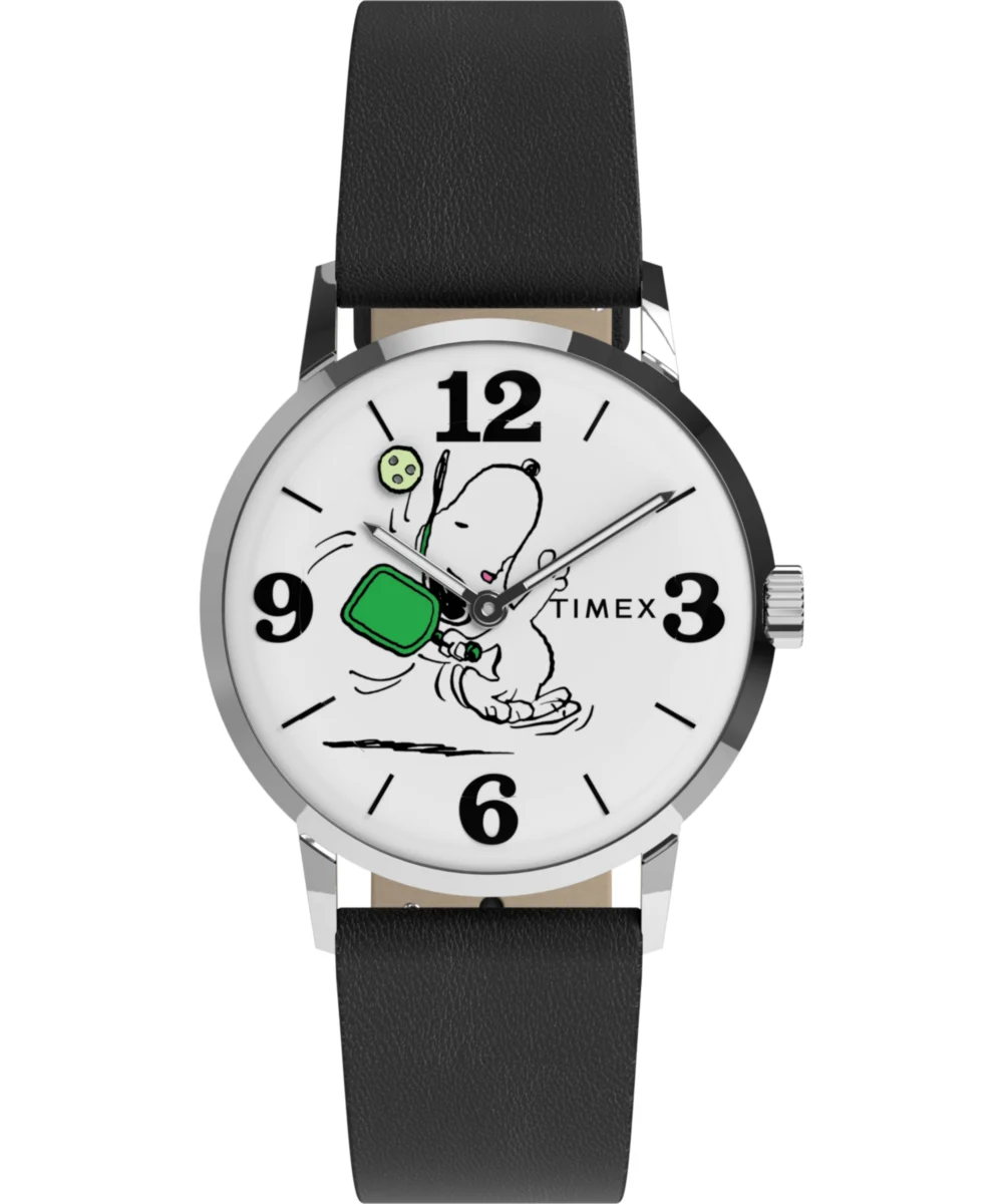 Timex Peanuts® x Marlin® Pickleball 38mm Leather Strap Watch TW2Y50400VQ 38 mm kol saati
