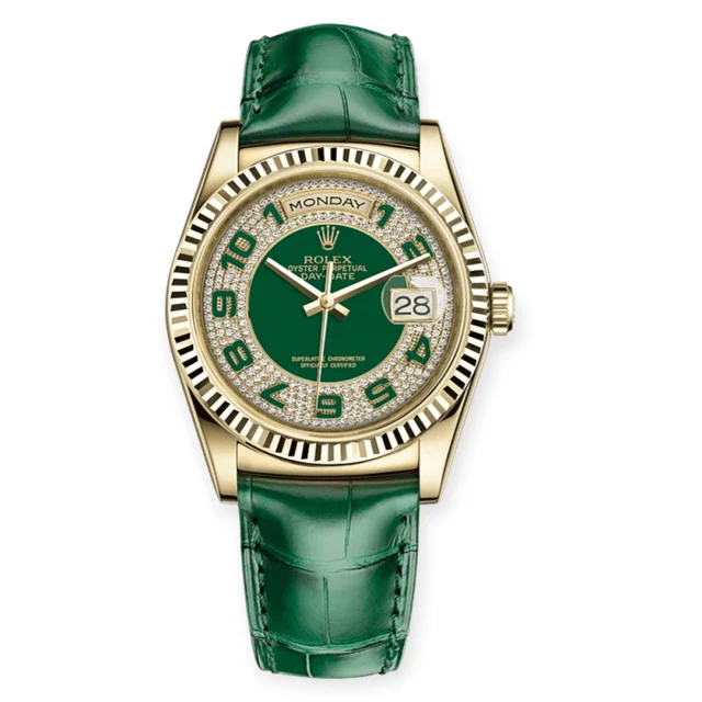 Rolex DayDate Yellow Gold 36mm Paved-Diamond Dial Pre-Owned Rolex DayDate Yellow Gold 36mm