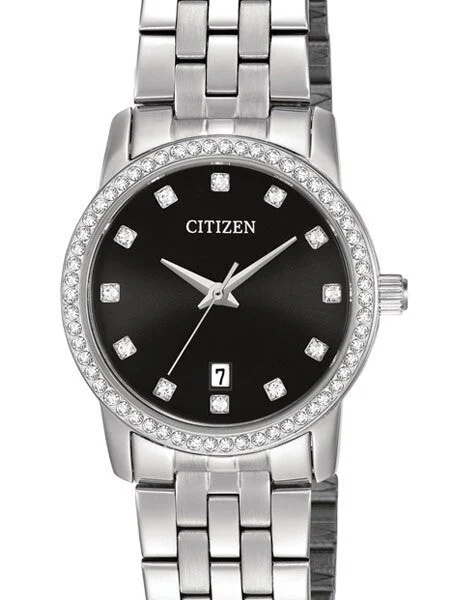 Citizen Dress Watch with Swarovski Crystals, Radiant Black Dial #EU6030-56E 27 mm kol saati