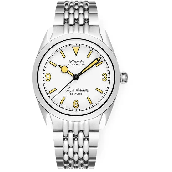 Nivada Grenchen Super Antarctic White 3.6.9 Cream Dial Beads Of Rice 32066A04 kol saati