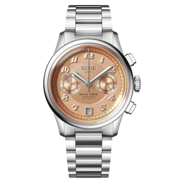 Kuoe ROYAL SMITH 90-012 Automatic Chronograph with Salmon Dial #RS90012-A-SAL-FLAT kol saa