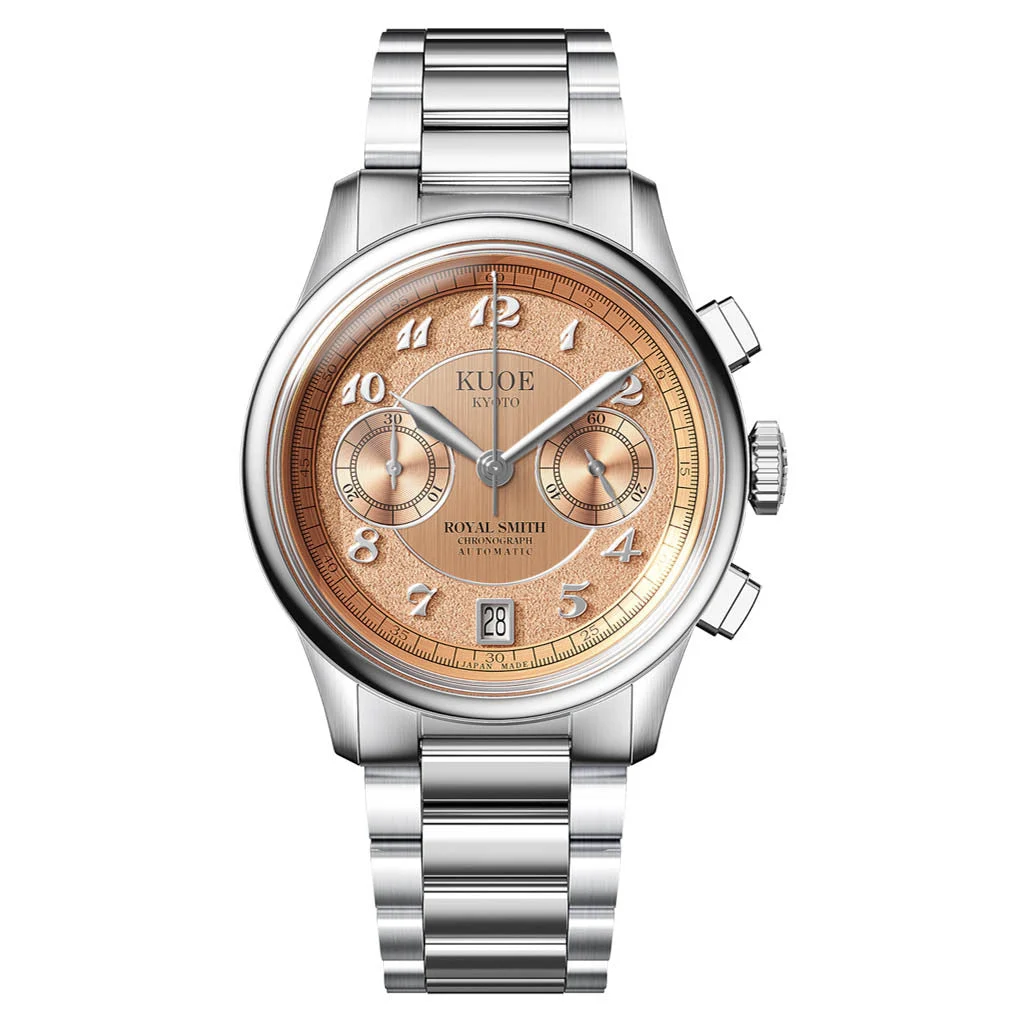 Kuoe ROYAL SMITH 90-012 Automatic Chronograph with Salmon Dial #RS90012-A-SAL-FLAT kol saati