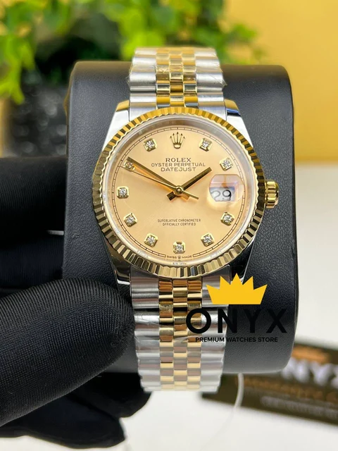 Rolex Date Just Half Gold with Gold Diamond Dial 36mm kol saati