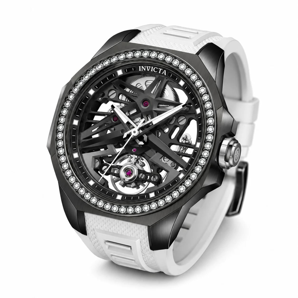 Invicta Objet D Art Diamond Automatic Watch - 43mm, White with Interchangeable Strap (70122) 43 mm kol saati