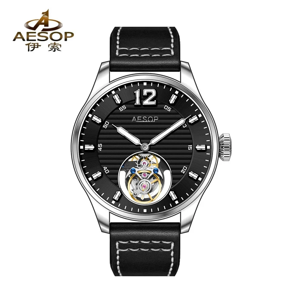 Tandorio Flying Tourbillon Watch AESOP 7095 Skeleton Mechanical Luxury Watches Fashion Sapphire waterproof 12000052984256748 42.5 mm kol saati