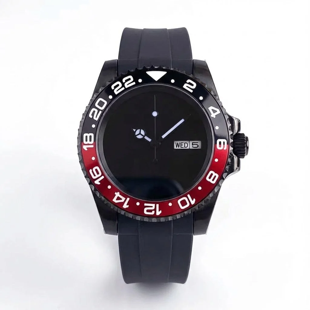 Tandorio PVD Black Sub TD266p 40mm Japan TMI NH36 Day Date Sapphire 20ATM Diver GMT Bezel 1005010608781571-black red bezel-solid back 40 mm kol saati