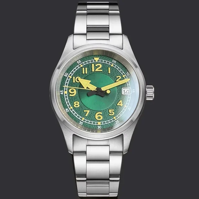 Tandorio Pilot Watch TD191 36mm Super Lume NH35 Sapphire 20Bar Green 14:173#black-sterile-