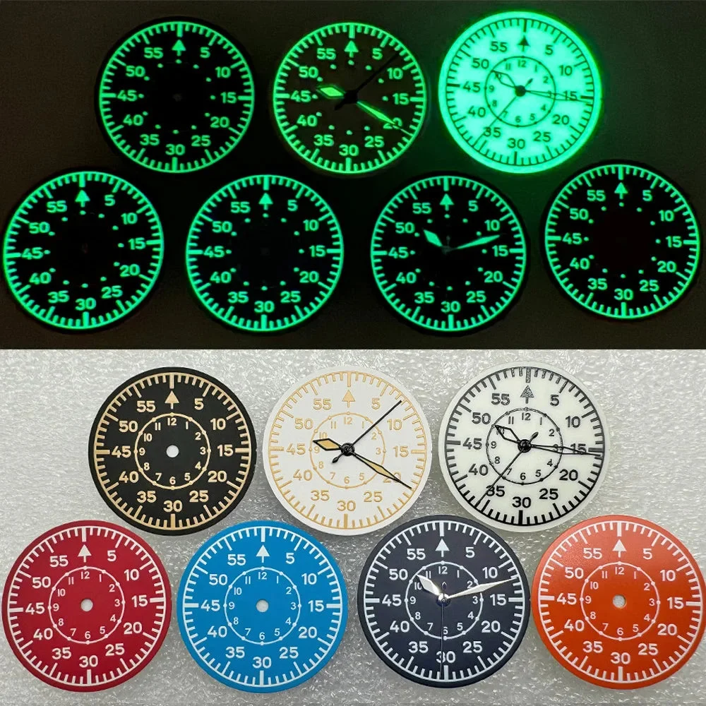 Tandorio pilot Dial Green Luminescence Suitable for NH35/NH36 Movement Installation, Pilot Mechanical Watch Modification Accessories 1005009988564174-W-2-NO LOGO 28.5 mm kol saati