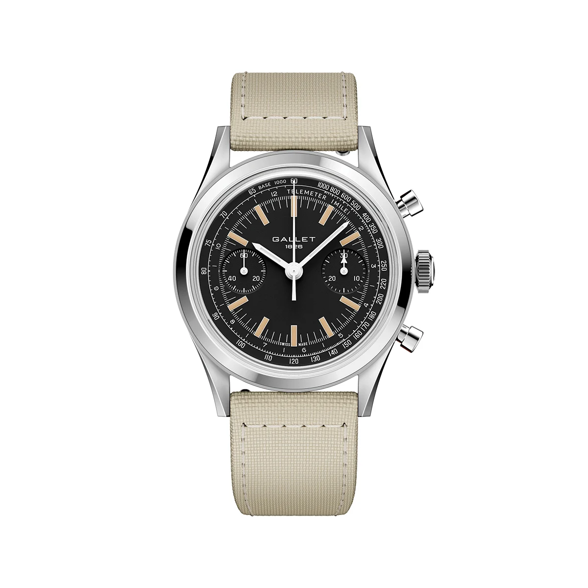 Gallet Classics G09 Tribute to Multichron 45 38mm - Black on Fabric Strap AG0910121B1W3 38 mm kol saati