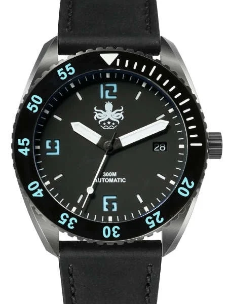 Phoibos Reef Master DLC 300-Meter Automatic Dive Watch with Double Dome AR Sapphire Crysta