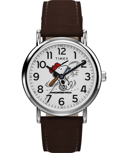 Timex Peanuts® x Weekender Baseball 38mm Leather Strap Watch TW2Y51500 kol saati